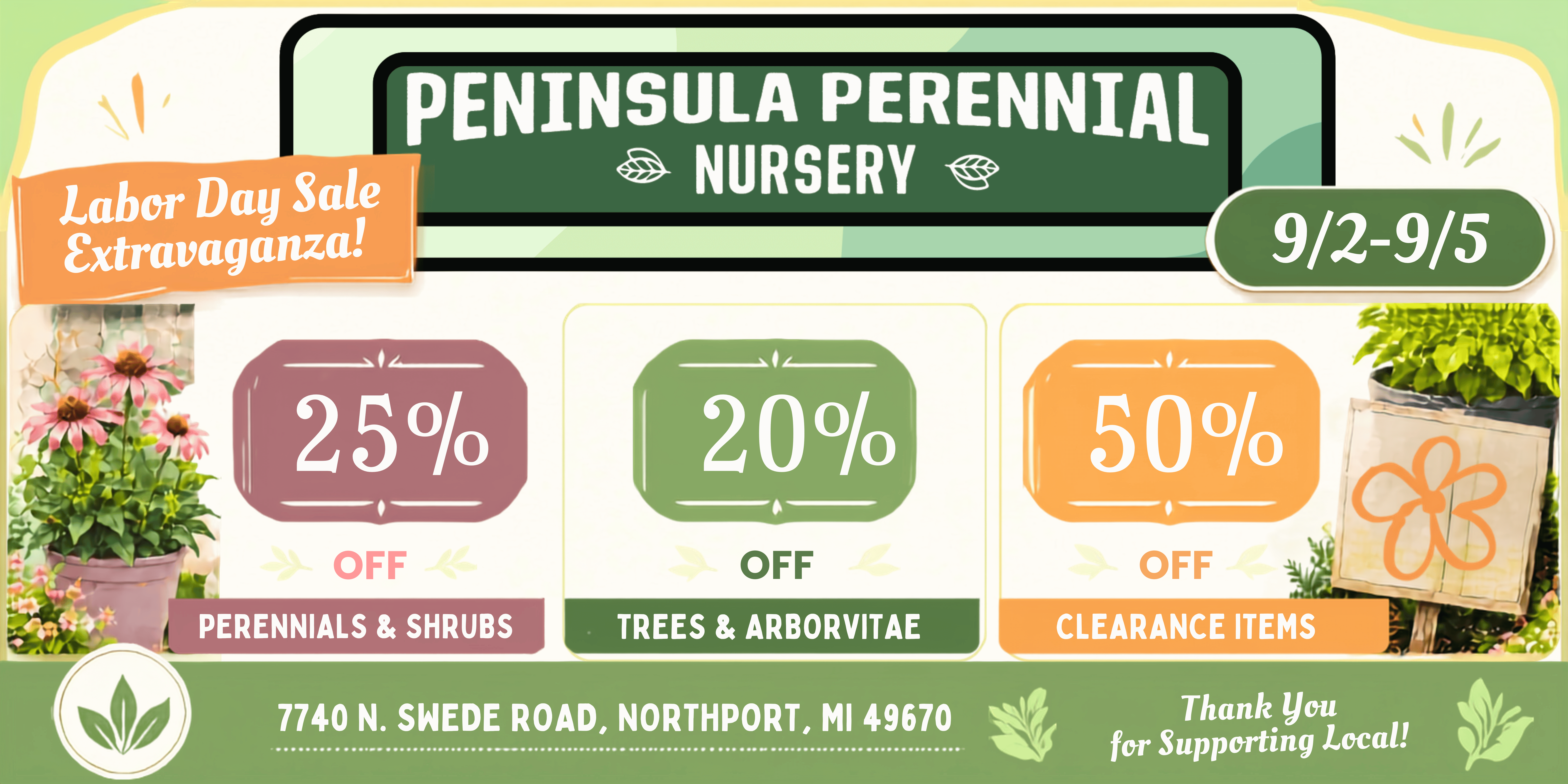 Peninsula Perennial Nursery Labor Day Extravaganza Sale! Sep 2nd through 5th